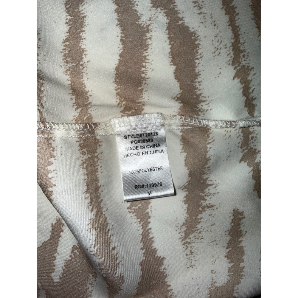 Entro Tan Cream Zebra Animal Print V-Neck Short Sleeve Blouse Top Medium - Picture 5 of 5